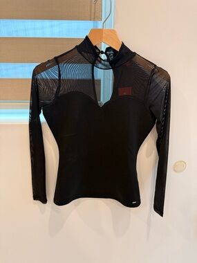Guess Black Mesh-Panel Long Sleeve Top